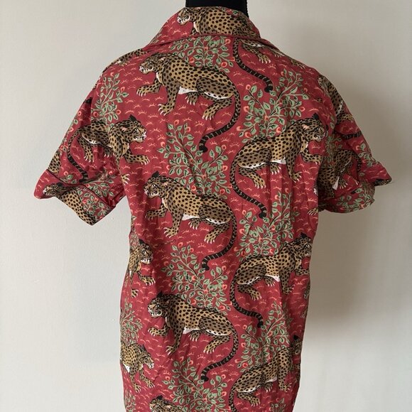 Print Fresh Pajama PJ Shirt Top Sz Small Short Sleeve Leopard Print Boho Cotton - Picture 7 of 12
